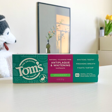 美国正品Tom's of Maine抗牙菌斑洁白美白牙膏无氟留兰香味127g