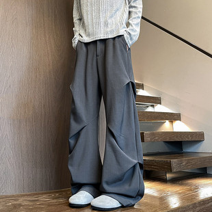 微喇褶皱西装裤子男宽松休闲垂坠感伞兵裤A166-KA5907-特P45控69