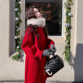 现货首发双旦主推款 圣诞红双面羊毛呢大衣p285 k428