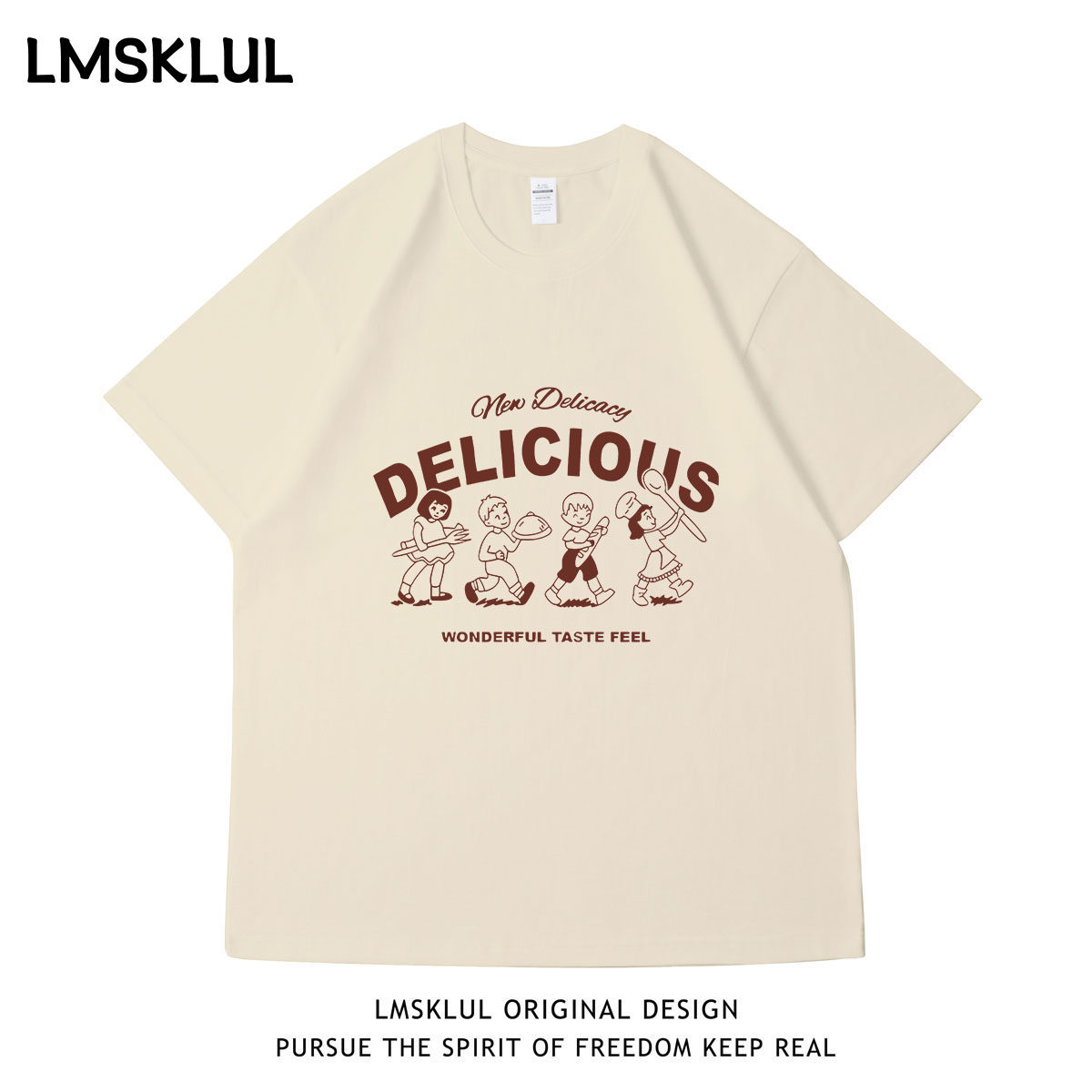 LMSKLUL夏季白色短袖t恤女2026新款圆领狗狗印花宽松慵懒风上衣