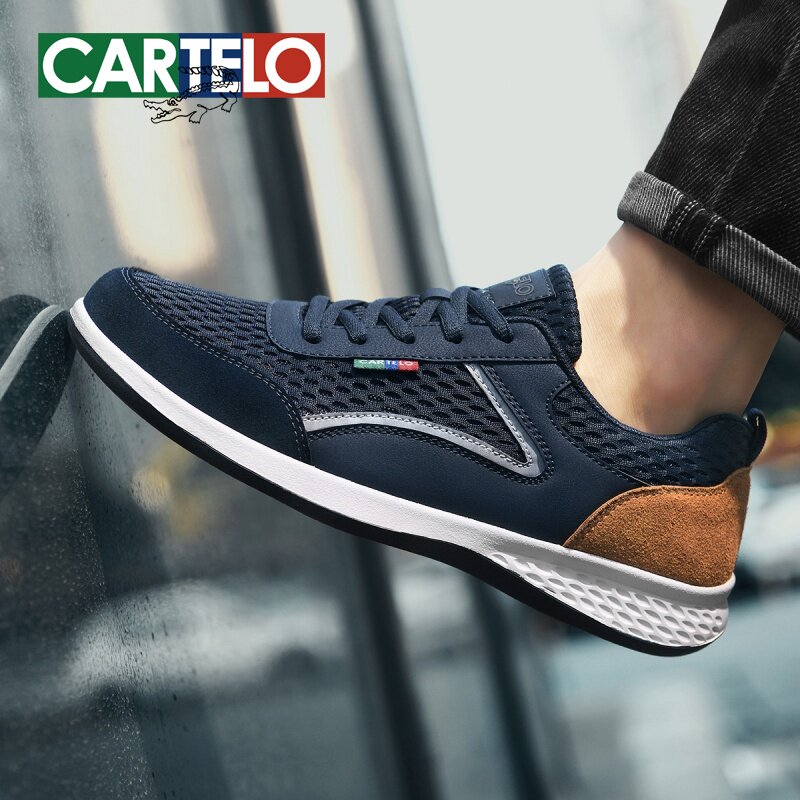 卡帝乐鳄鱼男鞋秋季新款透气网面休闲运动鞋气垫轻便软底旅游鞋男