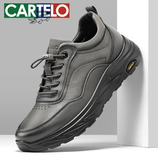 卡帝乐鳄鱼皮鞋正品男鞋秋季新款真皮商务休闲软底运动通勤鞋波鞋