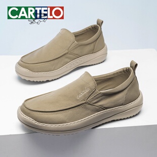卡帝乐鳄鱼帆布鞋男秋季新款透气轻便软底中年爸爸懒人鞋布鞋男款