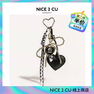 暗黑系银珠蝴蝶结书包包挂件皮质爱心miu里miu气钥匙扣挂饰女礼物
