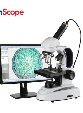 AmScope 40X-1000X单目金属框架玻璃光学数字学生显微镜USB相机