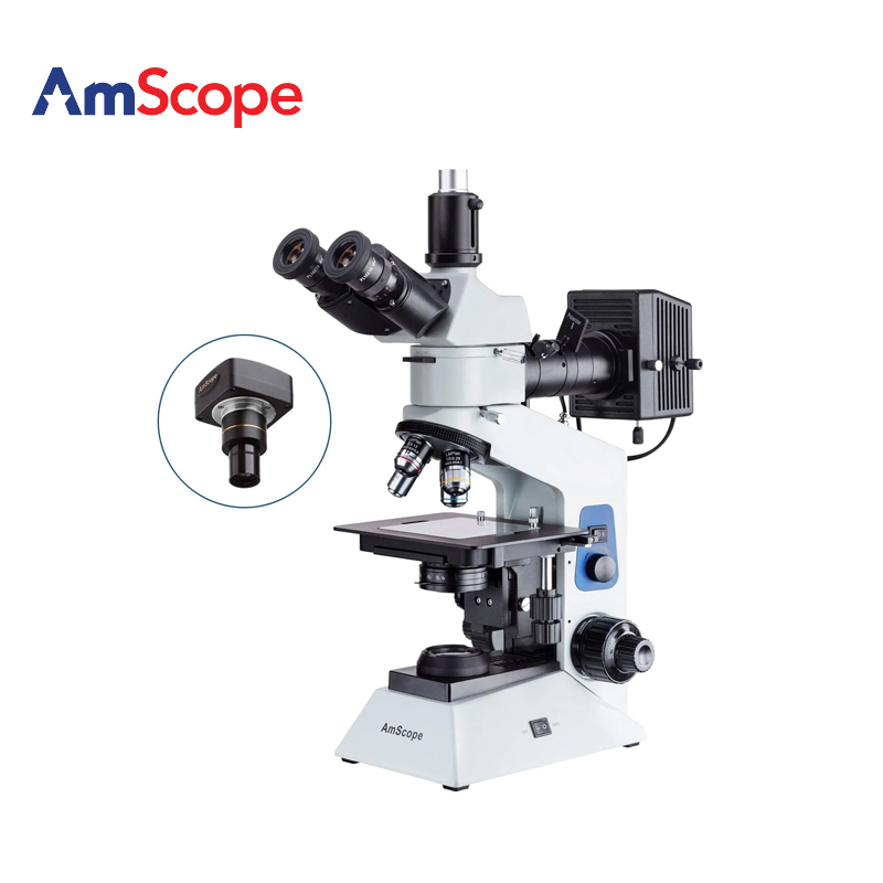 AmScope 40X-1250X三目双照明正置金相显微镜偏振光带10MP相机
