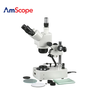 60X 珠宝宝石三目立体体视显微镜 10X AmScope 双卤素检测观察