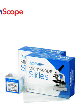 AmScope 100个空白显微镜载玻片和100个22x22mm方形盖玻片