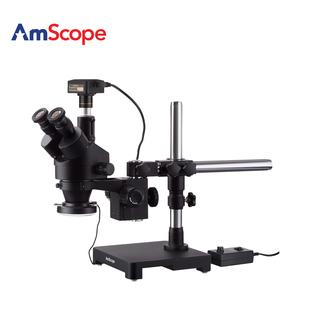 维修带相机带灯 45X黑色三目体视变焦显微镜单臂体式 AmScope