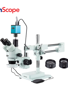 AmScope 3.5X-90X三目体视显微镜带144-LED环形灯和自动对焦相机
