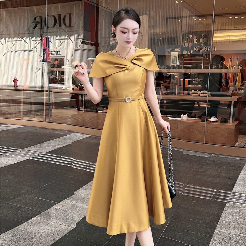 高端优雅名媛气质女人味连衣裙高级感蝴蝶结收腰礼服裙年会大摆裙