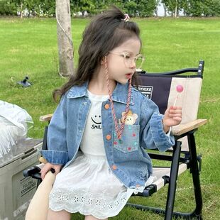 女童2026新款春装卡通牛仔外套春秋薄款长袖翻领上衣洋气儿童衬衫
