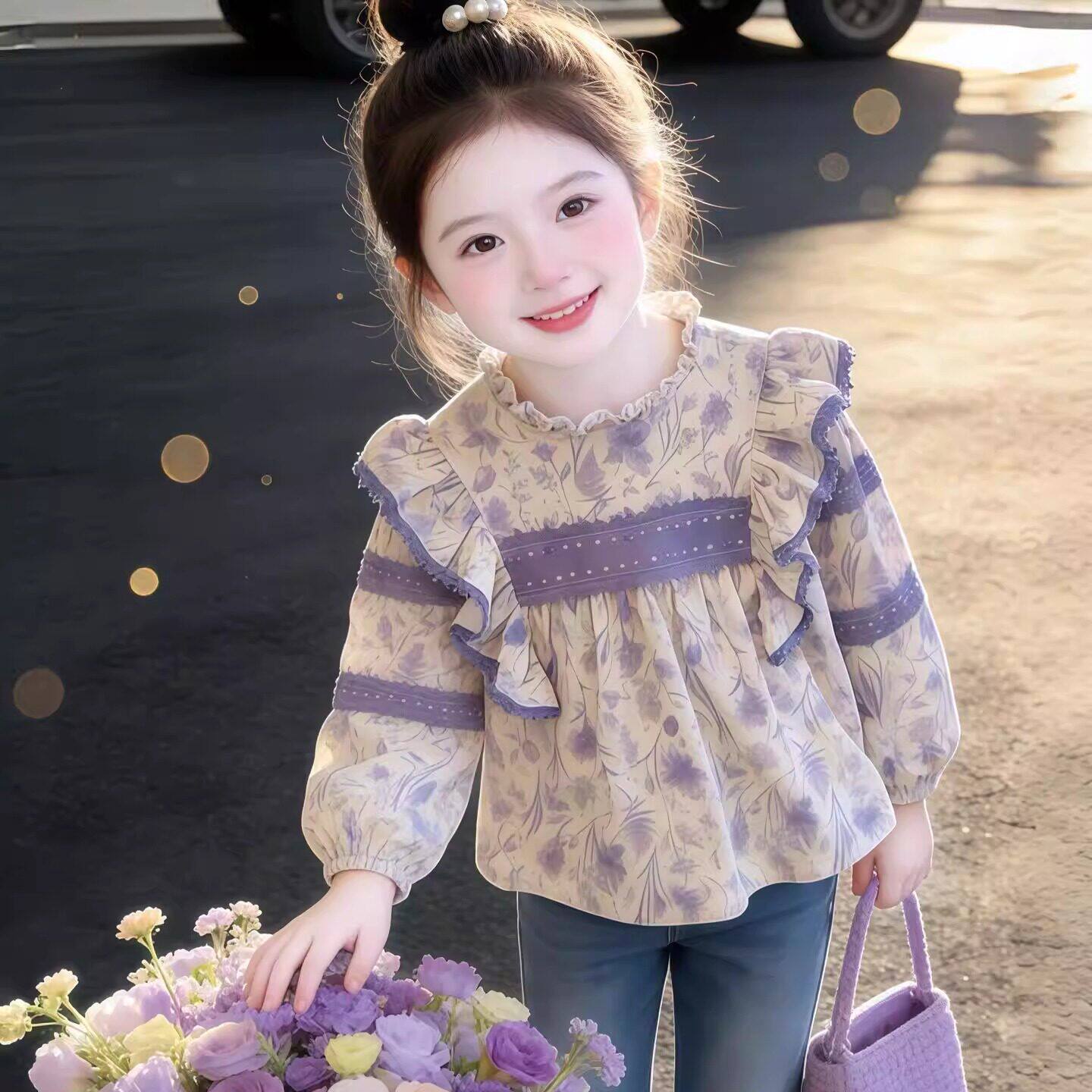 2026新款女童春装纯棉韩版长袖衬衣女宝碎花衬衫上衣儿童洋气夏装