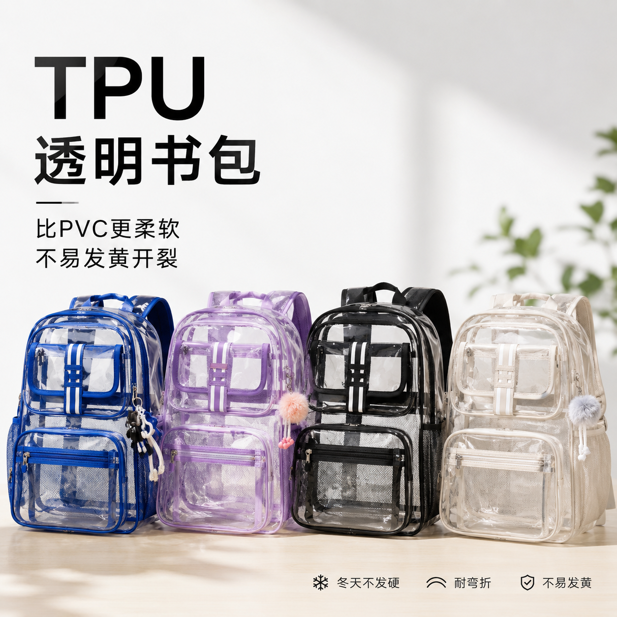 环保透明双肩包女 16寸电脑包韩版防水TPU背包初高中学生书包男生