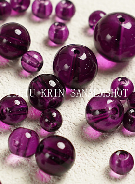 【6-16mm】紫色透明琉璃珠手链项链玻璃材质串珠散珠diy手工配件