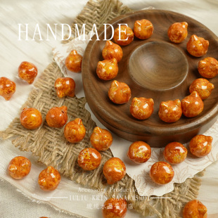 14mm复古油画横孔小猫头玻璃配件DIY配珠散珠手工制作串珠配件