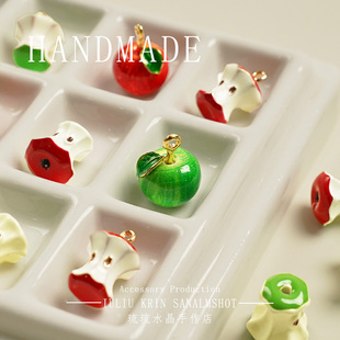 可爱合金苹果红绿苹果核吊坠保色万能手链项链包挂饰DIY配件