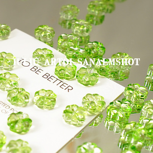 DIY琉璃绿色四叶草花朵串珠散珠手工制作项链串珠饰品材料配件