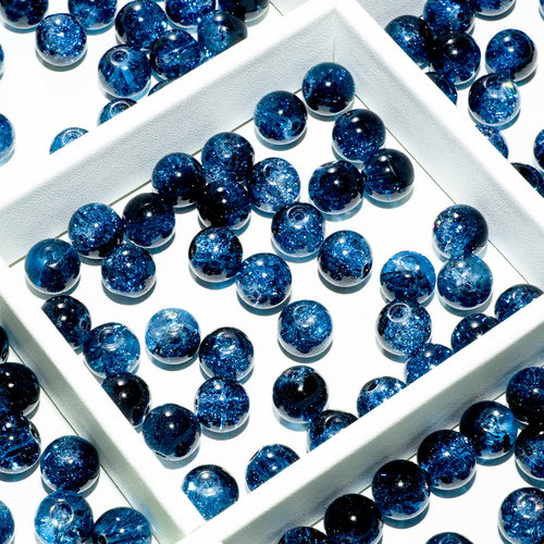 150颗装10mm蓝色系冰碎爆花玻璃琉璃圆珠diy串珠配件材料散珠