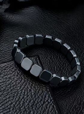 欧美时尚弹性手串黑胆石手链男女款能量石黑胆石饰品礼物苹果手链