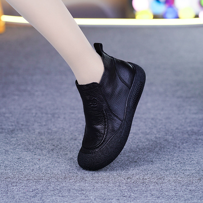 真皮厚底高帮加绒小短靴