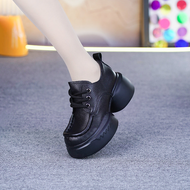 真皮粗跟单鞋女春季新款头层牛皮一体松糕厚底复古圆头深口皮鞋,女鞋,深口单鞋,淘宝优惠券,粉丝福利购,淘宝优惠卷