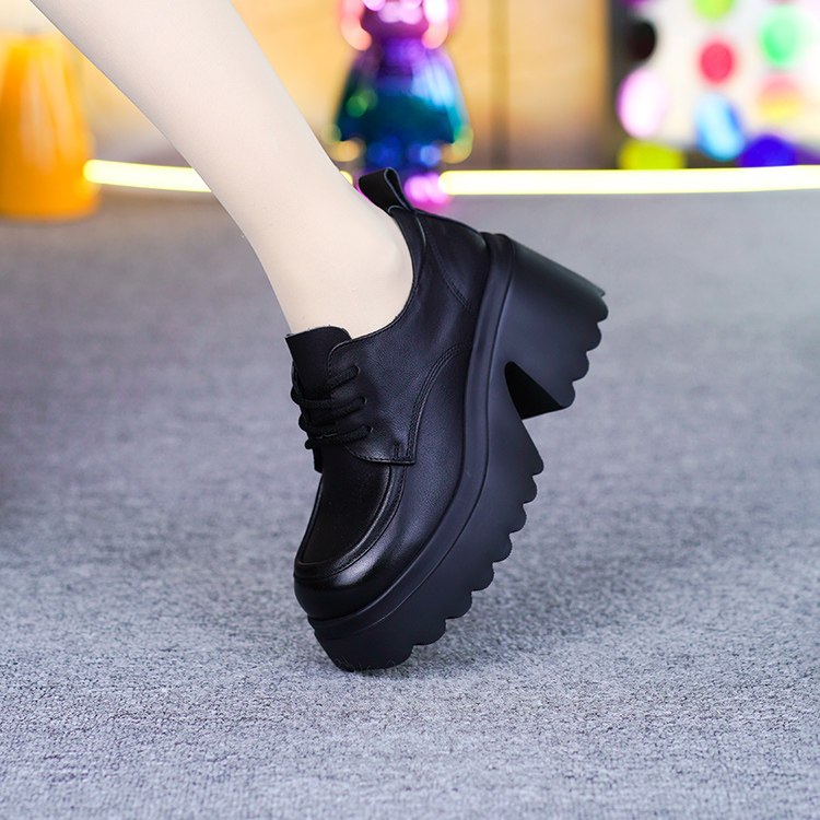 真皮深口单鞋女秋冬新款头层牛皮超轻厚底系带一体粗跟增高乐福鞋,女鞋,深口单鞋,淘宝优惠券,粉丝福利购,淘宝优惠卷