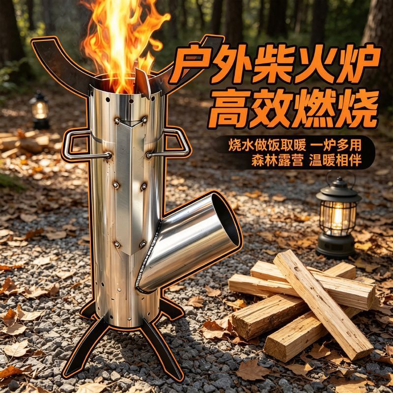 户外便携柴火火箭炉露营无烟猛火柴火灶小型野外旅行做饭柴火炉子图片