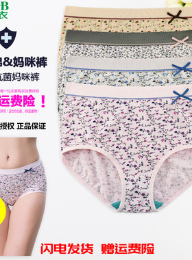 2条装 AB内裤女弹力棉印花抗菌中高腰时尚舒适妈咪裤小平角裤0108