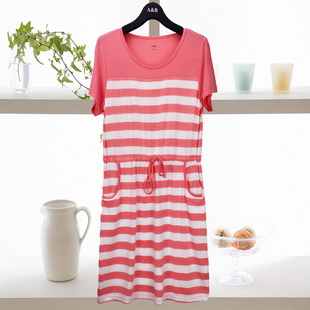 包邮AB内衣专柜正品夏季超柔莫代尔收腰女士短袖裙睡裙家居服G372