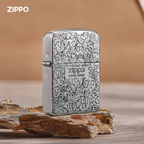ZIPPO煤油防风打火机正品1941熏银双面唐草花复刻生日送男士礼物