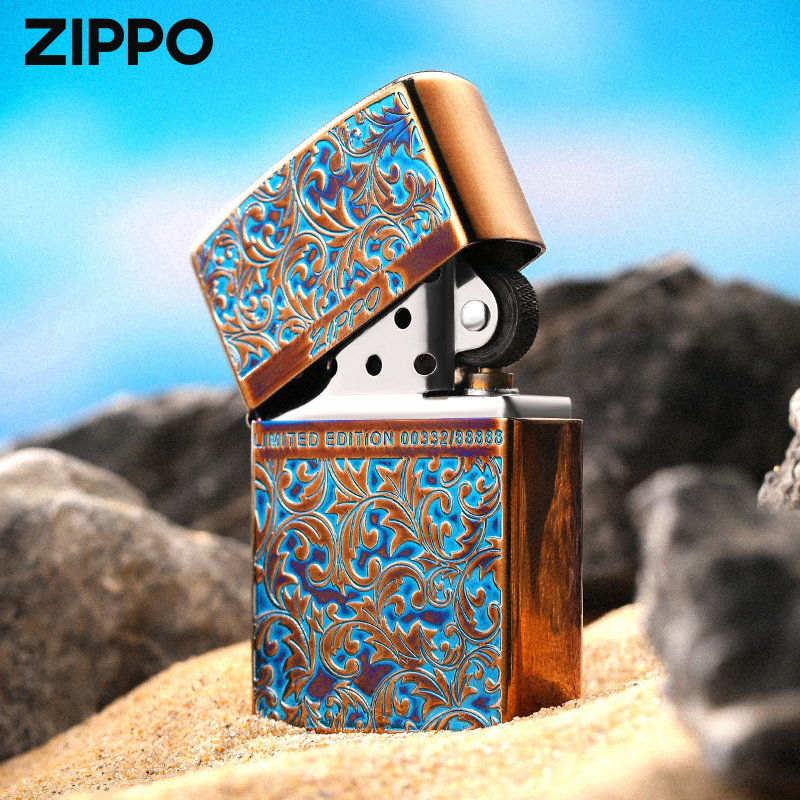 zippo正品打火机煤油防风熏金烧蓝幸运唐草限量编码送男友礼物zp