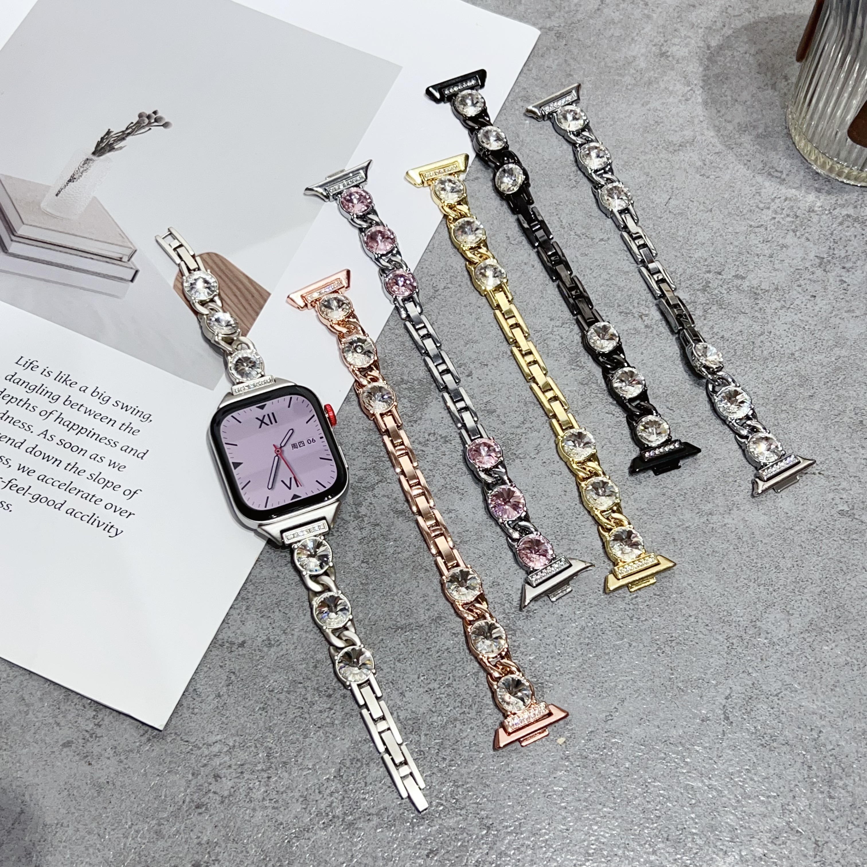 适用 新款华为watch fit4/4pro手表带新款时尚FIT3镶大圆钻WATCH FIT2/1金属手链腕手环带new女生ins潮雅致