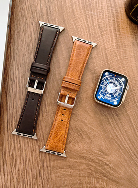 适用 apple iwatch7/6/5/4/3SE真皮手表带38/42/40/41/45/44mm腕带s8/7苹果表带iwatch8 ultra 49mm男女新款
