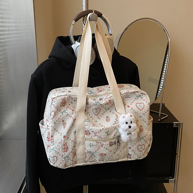 女士外出短途旅行包简约大容量通勤印花单肩手提包休闲收纳行李袋