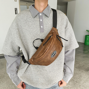 胸包男生高级感软PU皮单肩包简约百搭斜挎包骑行小背包运动腰包女