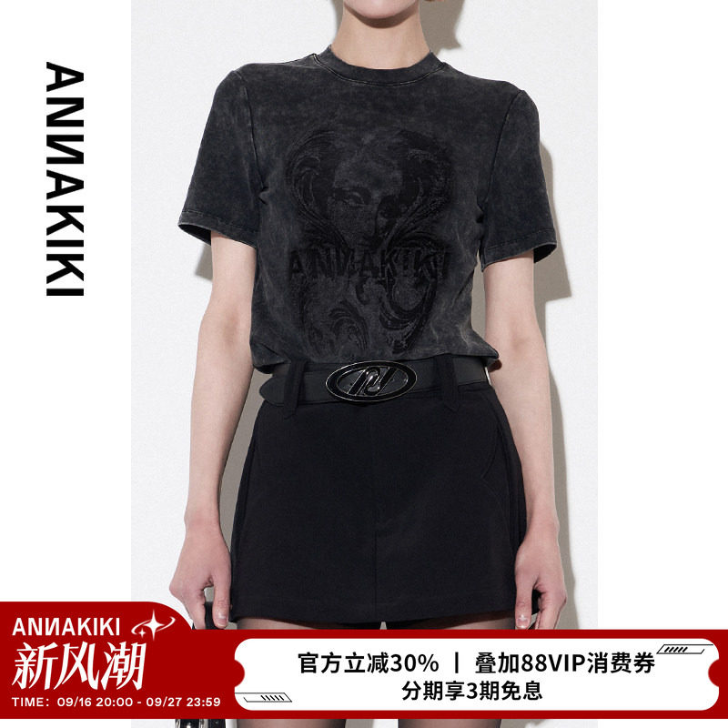 ANNAKIKI裙裤 小众设计师款女装 黑色醋酸四芒星分割中腰裙裤女图片