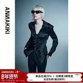 于文文明星同款 25夏装 小众设计师款 ANNAKIKI 真丝V领收褶衬衫