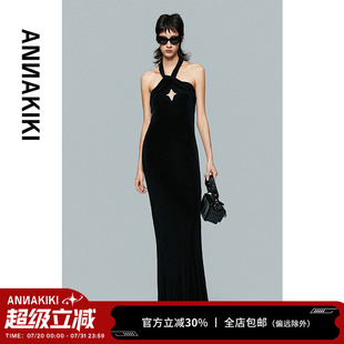 醋酸掛脖式 ANNAKIKI連衣裙 夏裝 小眾設(shè)計(jì)師款 露肩收腰連衣裙