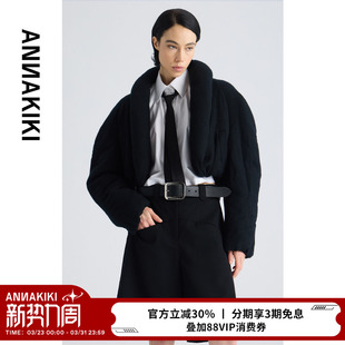设计师款 宽松短款 女装 黑色羊毛道袍式 棉衣棉服 小众 ANNAKIKI棉服