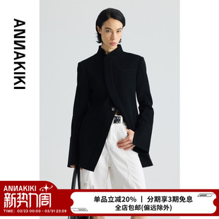 黑色羊毛暗门襟开衩西装 ANNAKIKI西装 小众 女装 外套女 设计师款