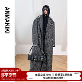设计师款 女装 小众 ANNAKIKI毛呢外套 宽松烂边长款 羊毛呢大衣外套