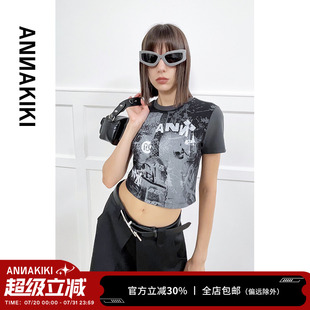 女裝 ANNAKIKI T恤 小眾設計師款 T恤上衣 復古做舊斑駁印花短袖