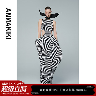 異型撞色條紋連衣裙無袖 ANNAKIKI連衣裙 夏裝 小眾設(shè)計(jì)師款 長裙