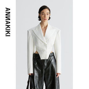 白色垫肩弧形下摆西装 小众设计师款 外套女 26春装 ANNAKIKI西装