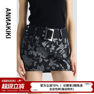 ANNAKIKI半身裙 女装 小众 黑底花纹复古提花低腰包臀短裙 设计师款