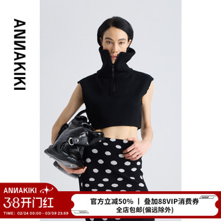 ANNAKIKI上衣 设计师款女装小众 高领大翻领短款无袖针织衫上衣女