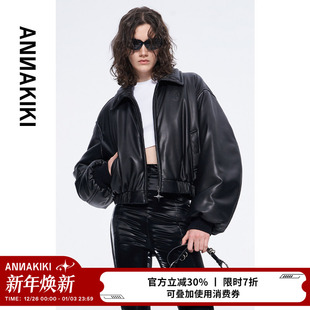 小众 ANNAKIKI棉服 女装 设计师款 黑色ICON字母压印棉衣外套 24冬款