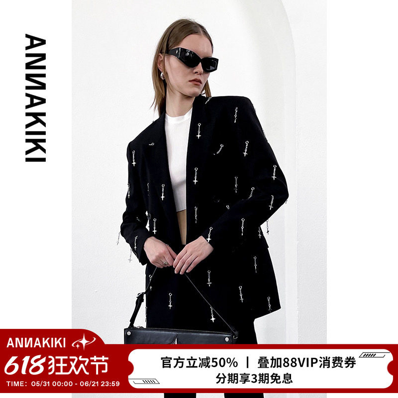 ANNAKIKI西装 明星款 小众设计 金属四芒星吊坠西装外套女秋冬