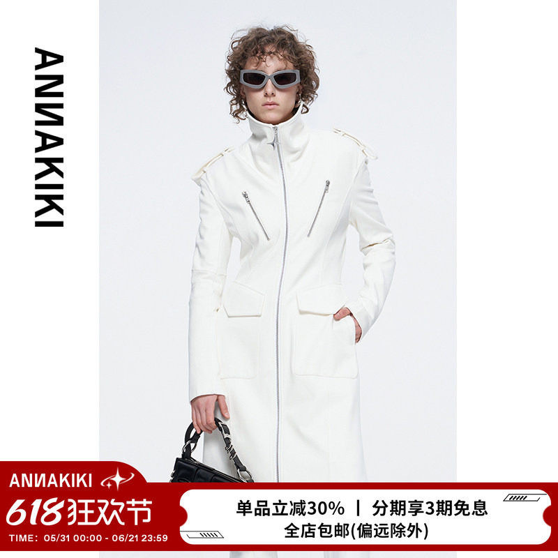 ANNAKIKI【陈慧琳/fil小白同款】小众四芒星机能立领中长款外套女